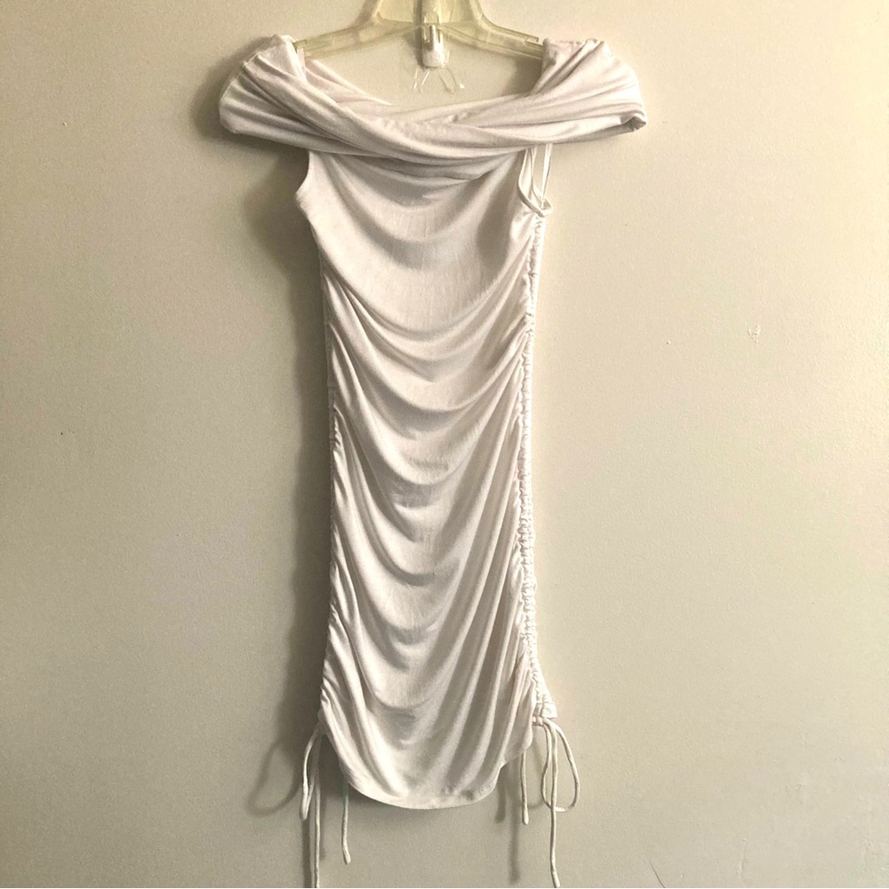 BEBE side-cinched off-the-shoulder dress